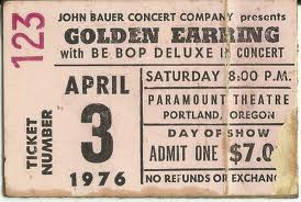 Golden Earring show ticket#123 April 03, 1976 Portland - Paramount